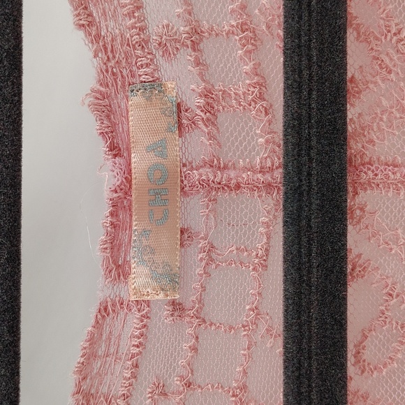 CHOA Pink Dark Rose Lace Kimono Duster Cover Up w Front Tie Large To X-large - Picture 7 of 8